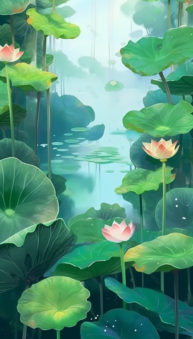 夏日节气荷花叶子插画背景,插画/手绘图,插画/手绘图库,插画/手绘图下载,插画/手绘